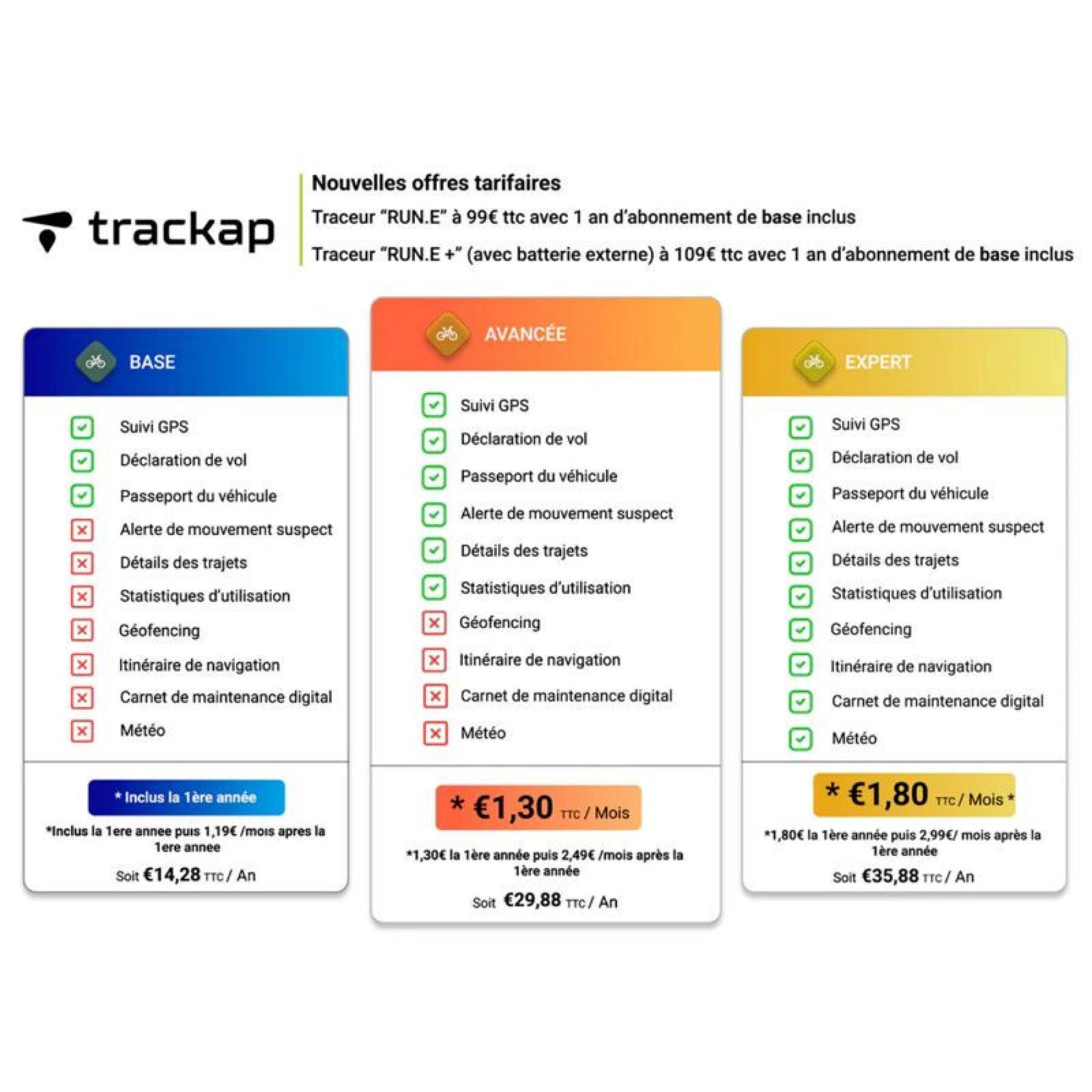 Tracker - tracer - dispositivo di sicurezza gps compatible genration 1-2-3 avec 1 an abonnement base Trackap Run E+ 2023 Bosch