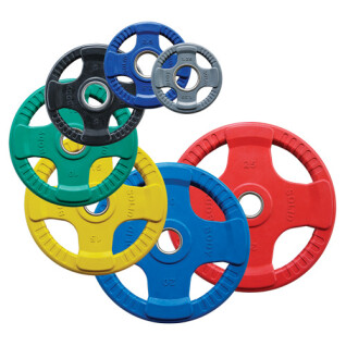 Dischi olimpici body-solid a 4 impugnature in gomma colorata da 2,5 kg